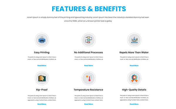 FEATURES AND BENEFITS SECTION