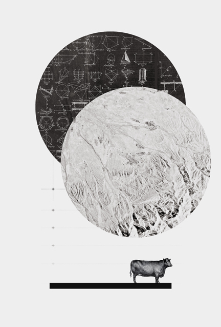 moon  cow  circles  collage black and white  vintage anna pietrzak society6