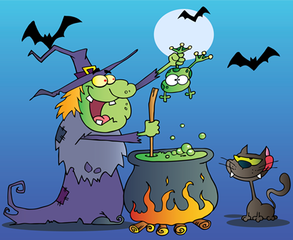 cartoon characters Mascot illustrations clipart witch Cat ghost pumpkin frog Bats Holiday tombstone grave RIP