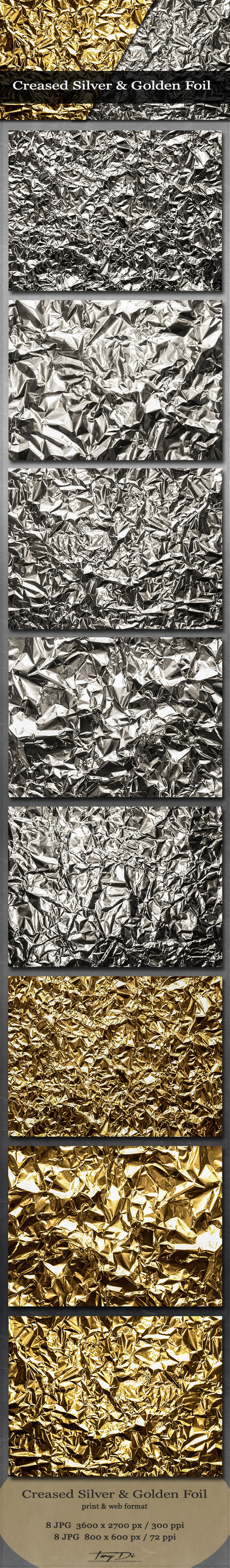 silver foil golden foil creased foil textures