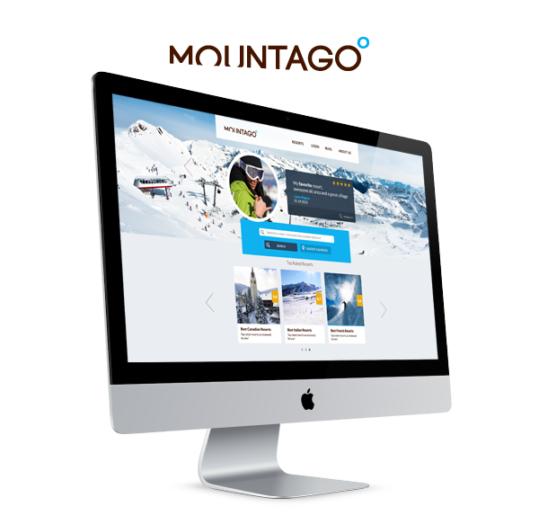 Website mountains Ski snowboard Mountago frontend winter snow slopes