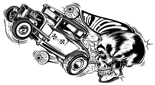 Rockabilly Psychobilly pin-up tattoo kustom kulture hotrod skull D.VICENTE david vicente dvicente-art Iron Cross