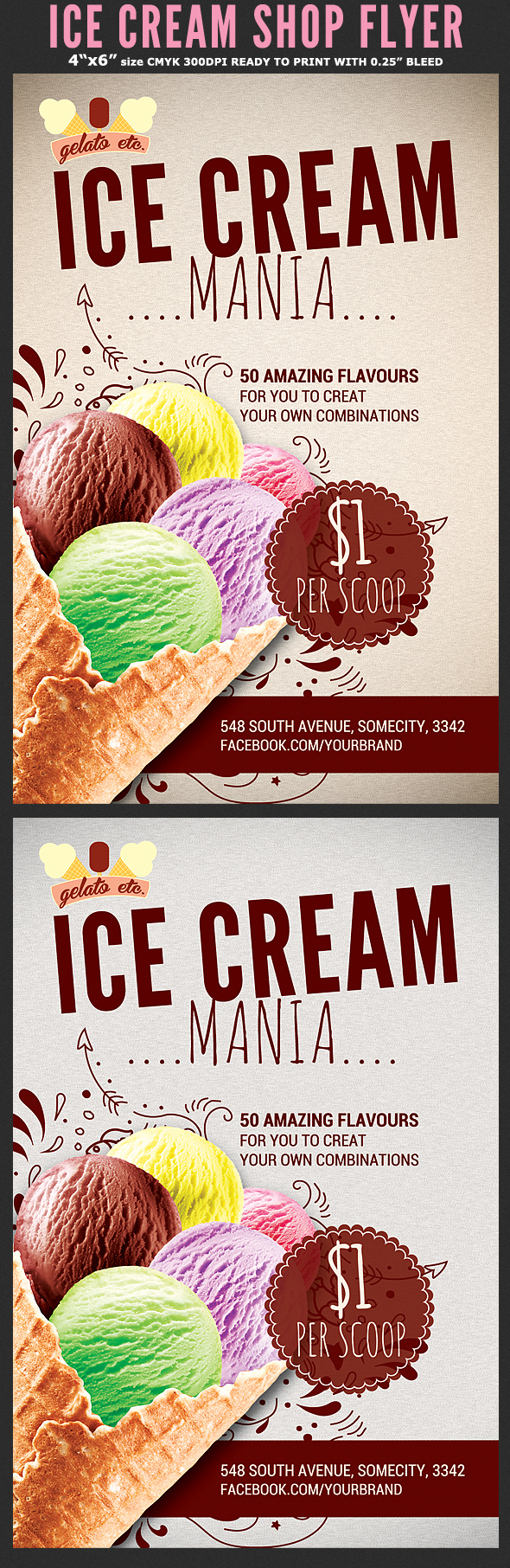 beach colorful cone flyer template gellato ice cream Ice Cream Flyer ice cream offer ice cream promotion ice cream shop modern offer party flyer photoshop