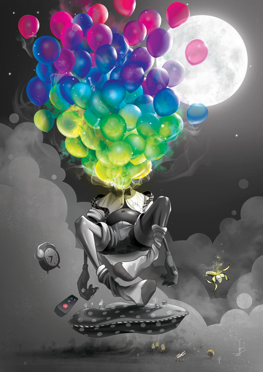 mind expansion Mr Go Limited Edition Print balloons moonlight floating banana relax colour