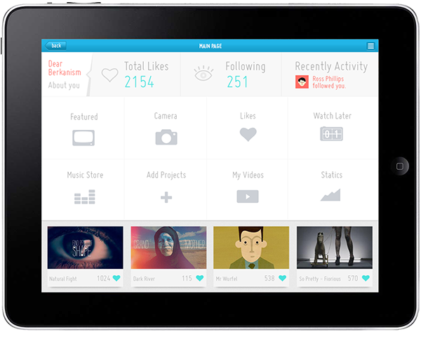 vimeo iPad user exprience UI GUI berkanism video app iPad App