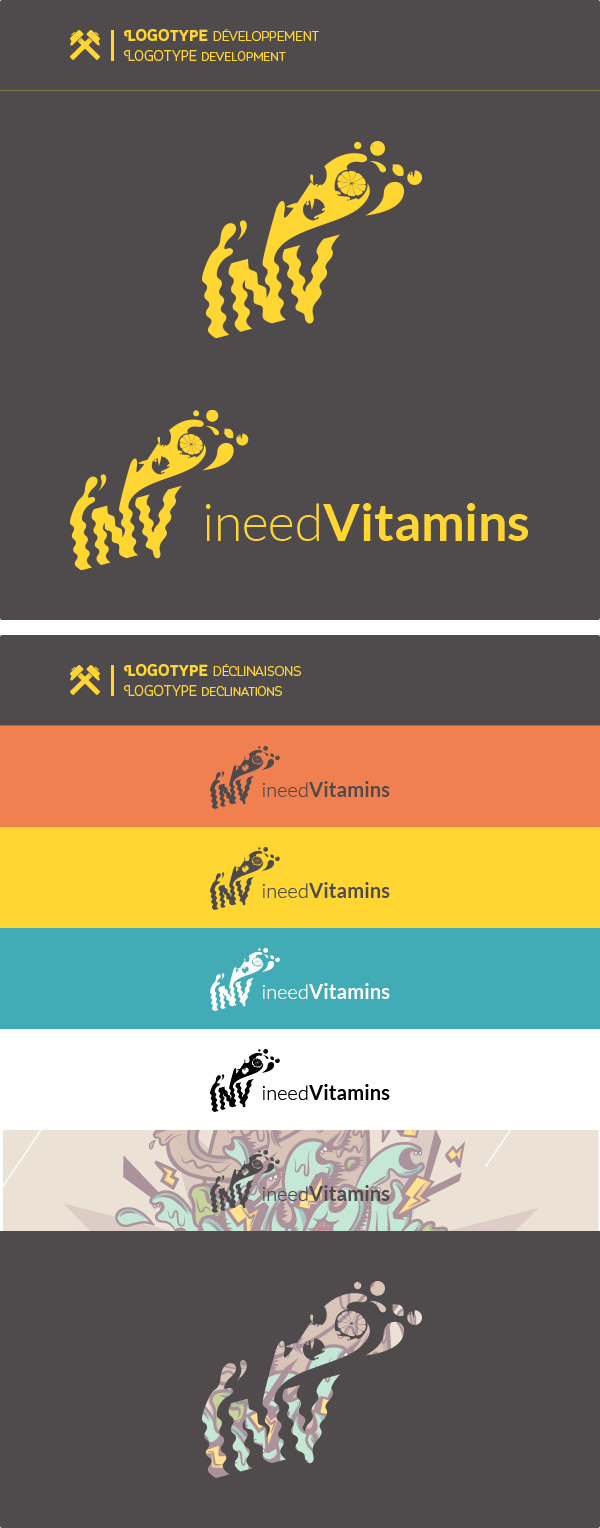 Logotype visual assets pictograms icons motion graphic color scheme typefaces ineedvitamins.fr selfbranding