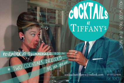 cocktails tiffany's tiffany Event summerHall edinburgh poster flyer cobalt blue