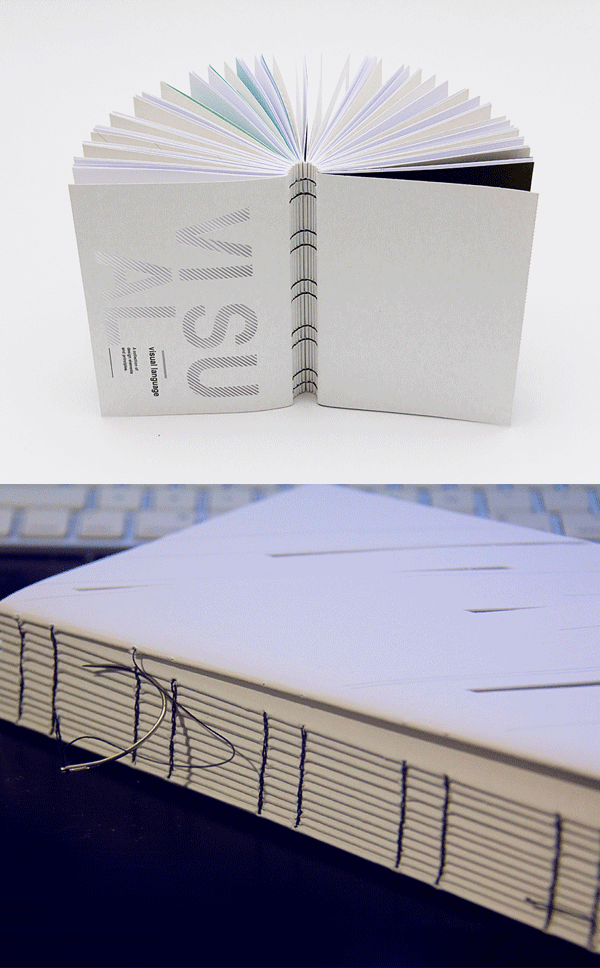 Bookbinding handbound sewn notebook book craft visual language visual design principles White Diecut laser cut design elements
