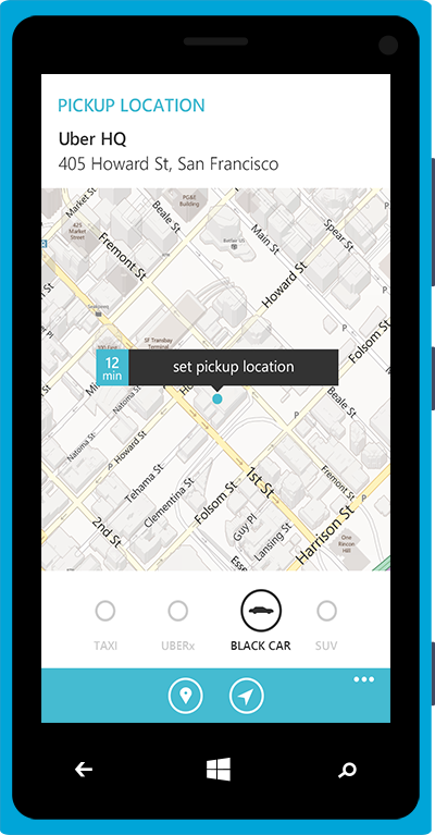 Uber metro wp8 app flat flat design windows phone