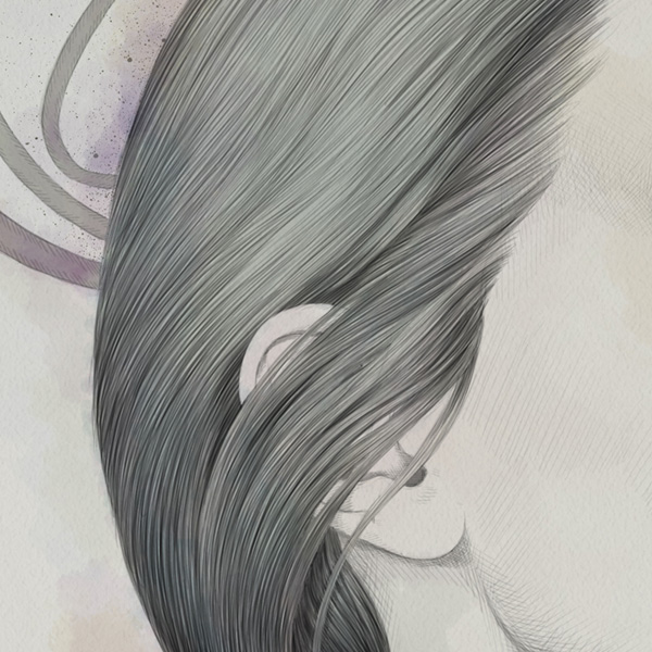 woman female girl face portrait crosshatch hair surreal watercolor