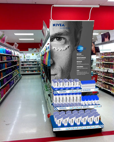 skin care packaging design Men's Grooming shaving gel face wash bottle design countertop target end-cap ad campaign men skin care