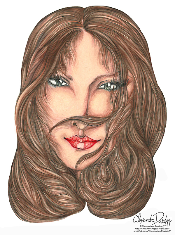 prismacolor pencil coloured pencil face woman girl hair futuristic anime strange portrait alexandra davidoff