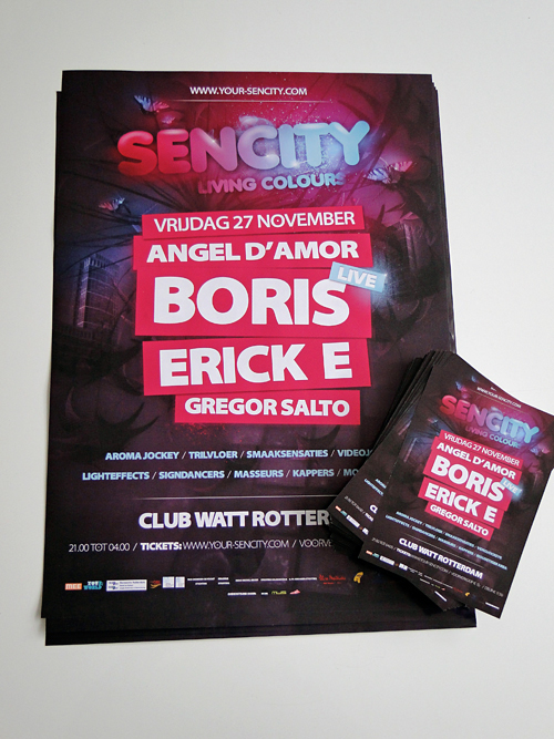 sencity party print flyers posters neon colours