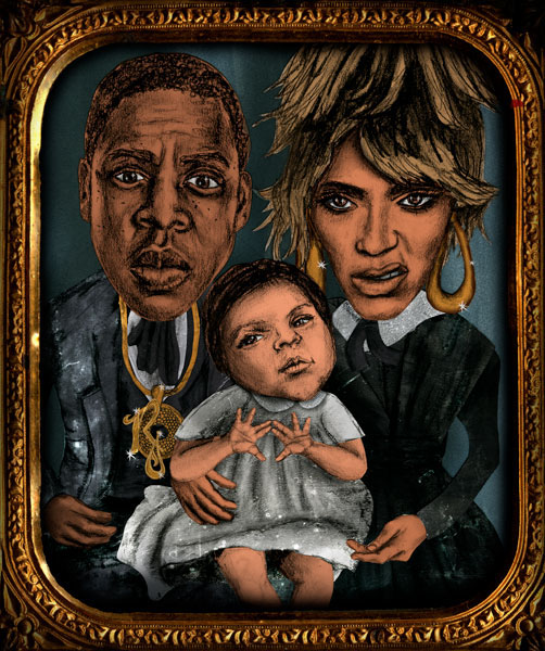 collage portrait jay-z Beyonce Blue ivy carter rapper caricature   hip-hop hova Destiny's Child