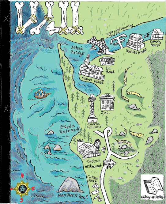 goonies cover Portland Willamette Week sloth fold-ins maps pirates Astoria