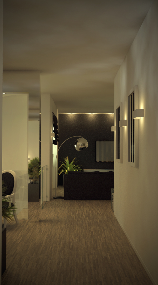living room black White stripes modern house 3D cinema 4d Render vray