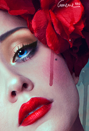 model Editing  digital portrait rose blood thorns red blue bite Burlesque doll dolly cunene