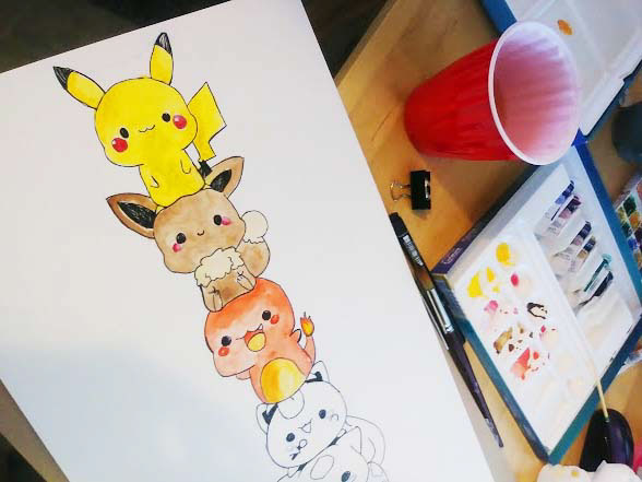 Pokemon pikachu Character remake watercolour