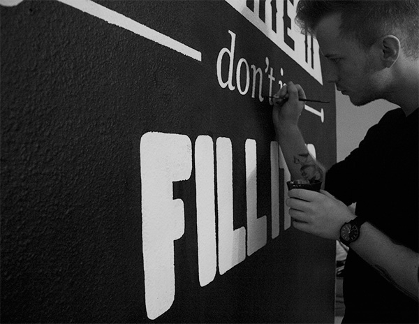 type Mural copenhagen handpainted wall bw negative Space  quote
