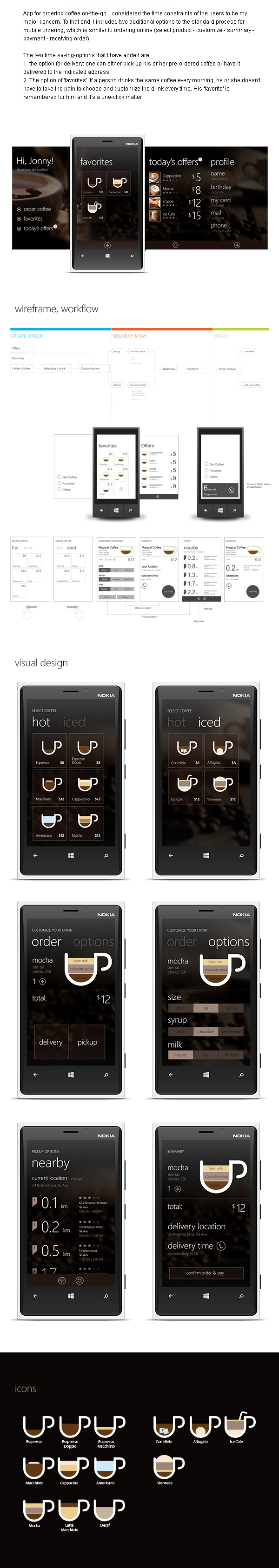 windows phone Coffee cafe Order app Windows 8 on-the-go application mobile metro UI ux interactive interaction