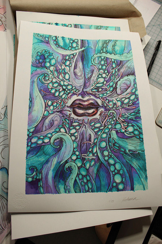 tentacles watercolor nautilla squidface