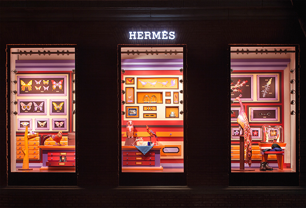 zim&zou hermes shanghai paper animals leather museum color Dinosaur Window Display paperart art