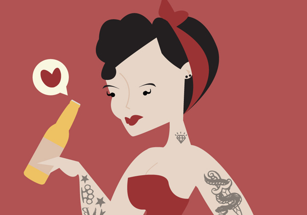 Character girl woman rebel Style rock Rockabilly tattoo tattoos drink beer pub pin up skull vector