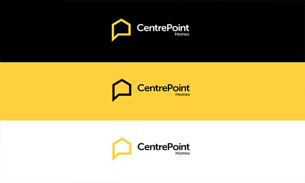 real estate logo brand identity user interface UI ux user experience interaction Homes construction Stationery print visual identity yellow bold