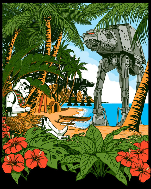 scarif Starwars Travel poster rogueone stormtrooper ILLUSTRATION  jcmaziu Parody paradise