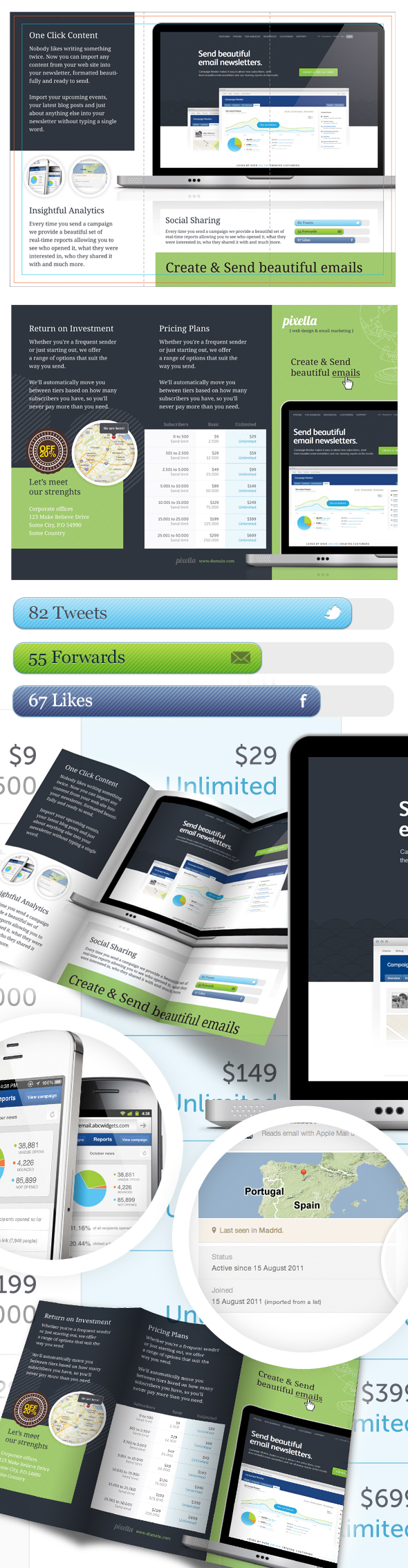 email marketing  seo hosting Web Social Sharing  twitter Email brochure trifold  template  photoshop