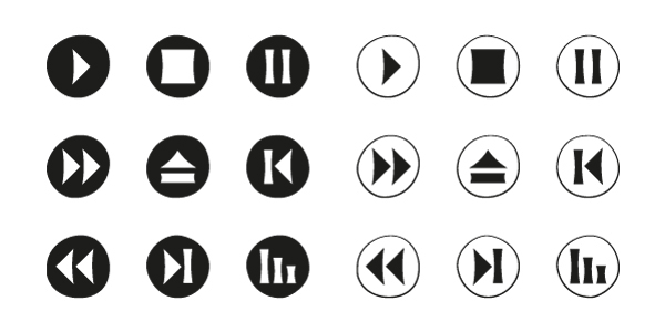 Icon batton set Collection line black and white flat colored gradient chalck design media player Web