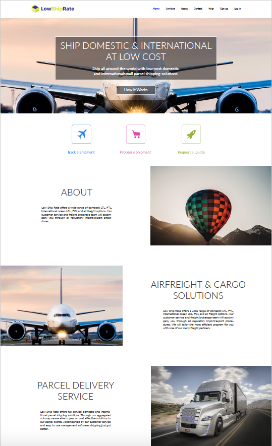 Website pages Logistics transportation Cargo delivery service air