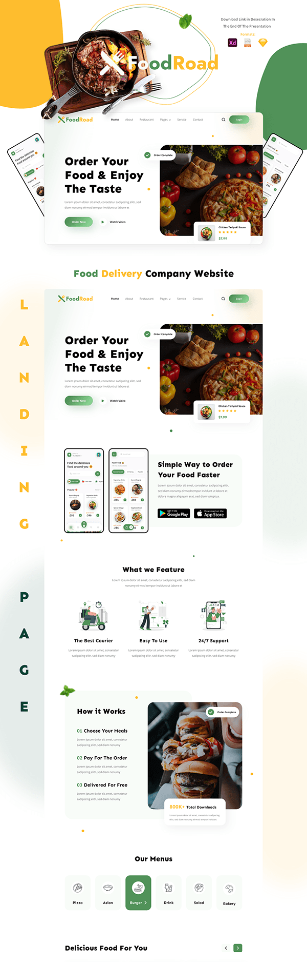Food Road Web & Mobile Freebie | UI UX Design
