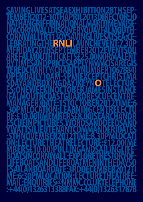 poster RNLI save sea lives live life orange blue type words museum Exhibition  Keynote lecture