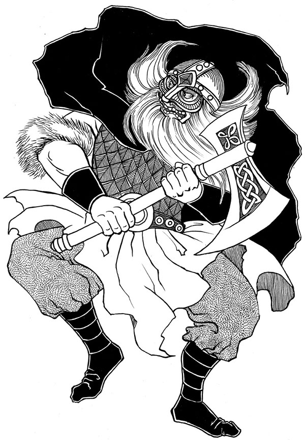 asian style black and white japanese style japanese woodcut fantasy fantasy illustration Creature Illustration