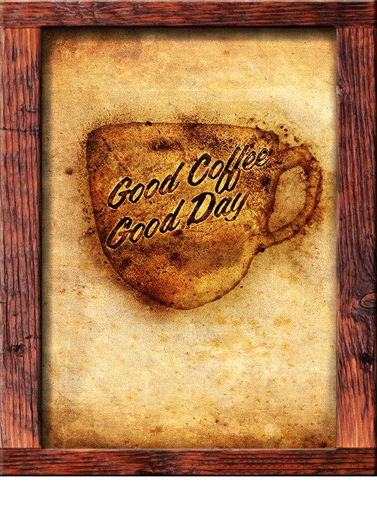 Coffee lettering brush graphic mixed media poster vintage Retro beans typo letters type art wood cafe