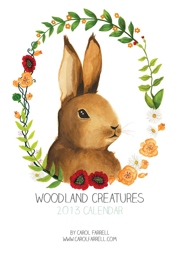 2013 calendar woodland creatures woods forest FOX goat owl deer birds rabbit badger WILD FLOWERS robin Hedgehog