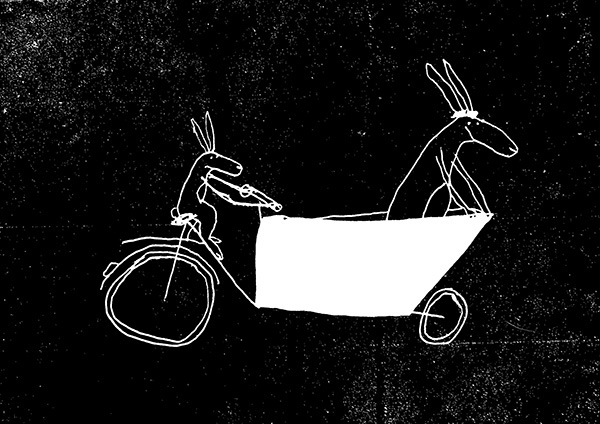 hare Bicycle Bike Picture book black & White