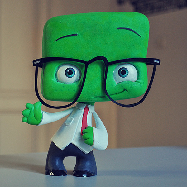 Character green small cute pixar glasses Smart professional mascote 3D sculpture figure story