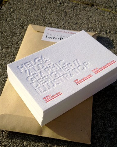 business card letterpress White nafnspjald Helga Valdís