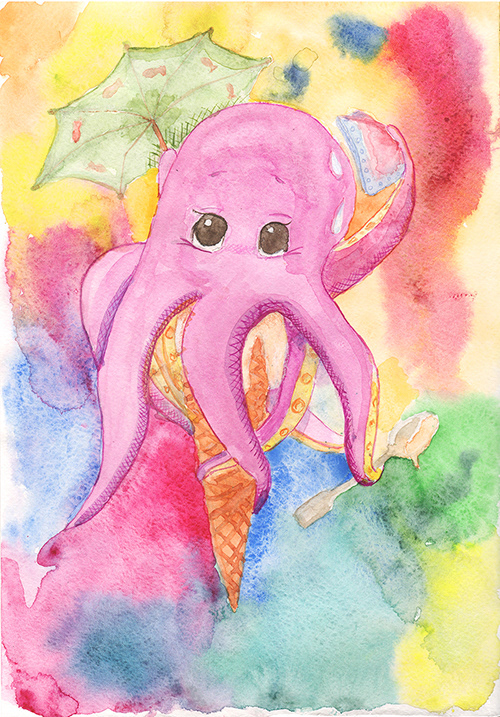 octopus ice-cream Umbrella children's ILLUSTRATION  funny kids