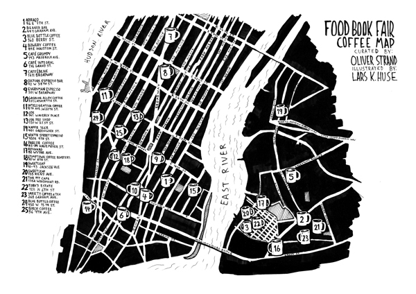 map making cartography hand drawn maps map new york city draftsman food book fair FBF williamsburg Coffee book design specialty coffee Collaboration Oliver Strand HAND LETTERING