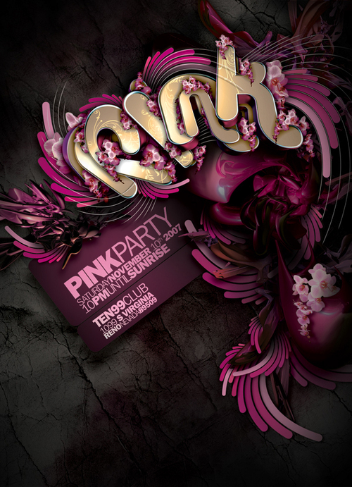 3D Digital Art  gig poster pink party typography  