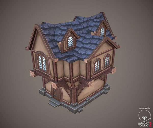 low poly house Hand Painted