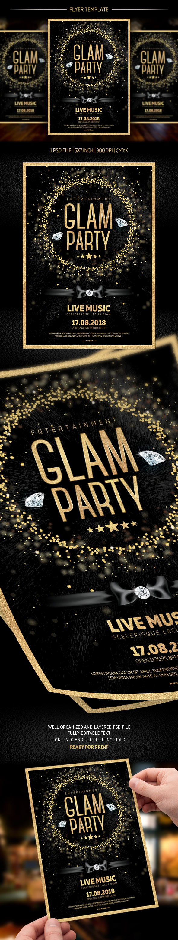 flyer template disco elegant Event exclusive feather glam party glamorous glamour