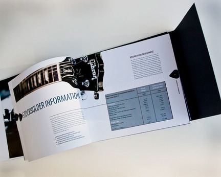 publication design annual report Gibson guitars information design