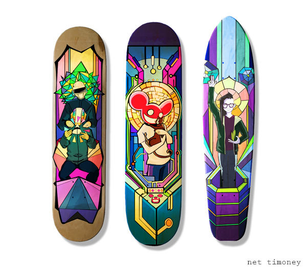 skateboard daft punk edm skrillex deadmau5 punk vector skatedeck dj musician pop pop culture neon colorful graphic illustration