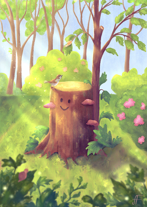 Atmospheric scene with fabulous stump