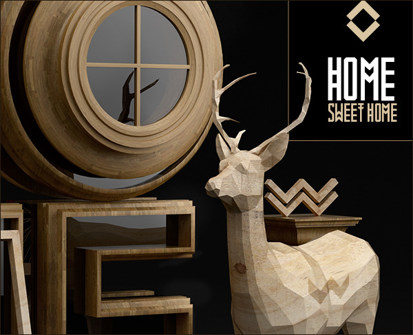Home sweet home type 3D font typo wood plastic deer design