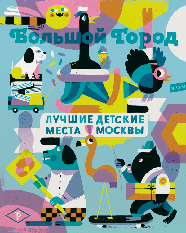 hedof  Illustration  cover  bolshoy gorod magazine  russian dog  Flamingo owl  cat  skateboard